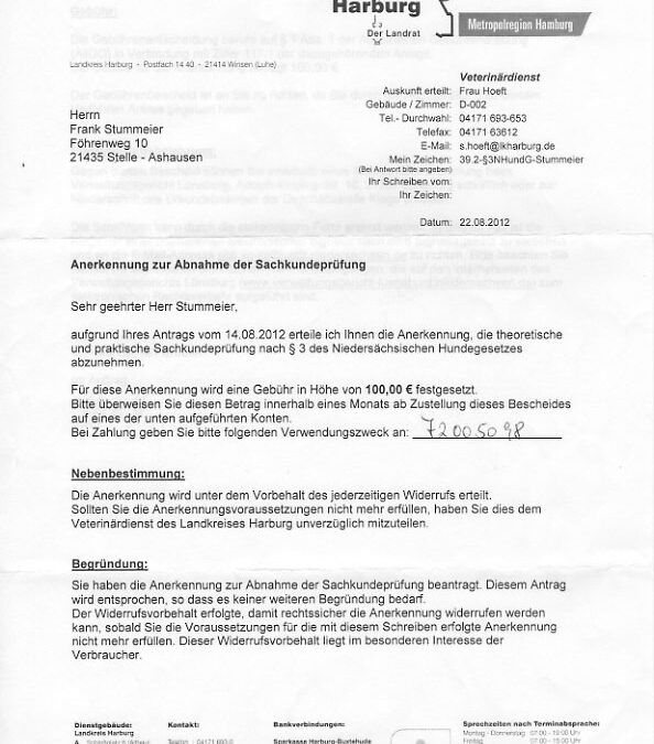 Behördliche Anerkennung zur Abnahme der Sachkundeprüfung