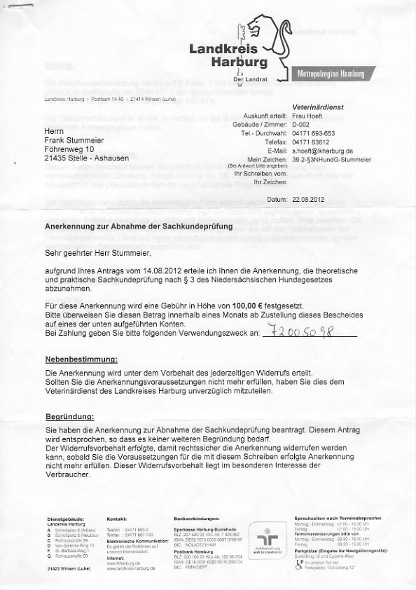Anerkennung zur Abnahme der Sachkundeprüfung